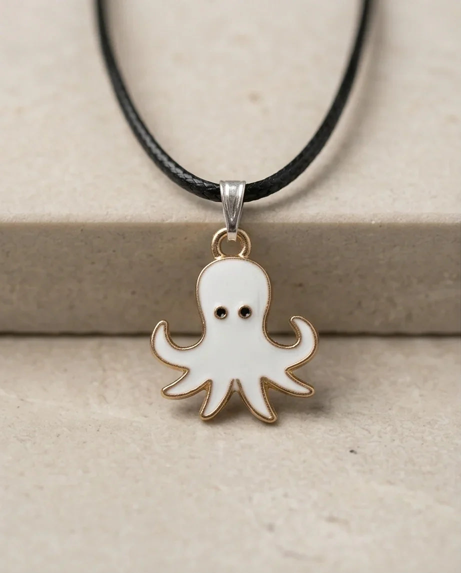 Gold and White Octopus Pendant Necklace