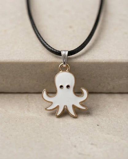 Gold and White Octopus Pendant Necklace