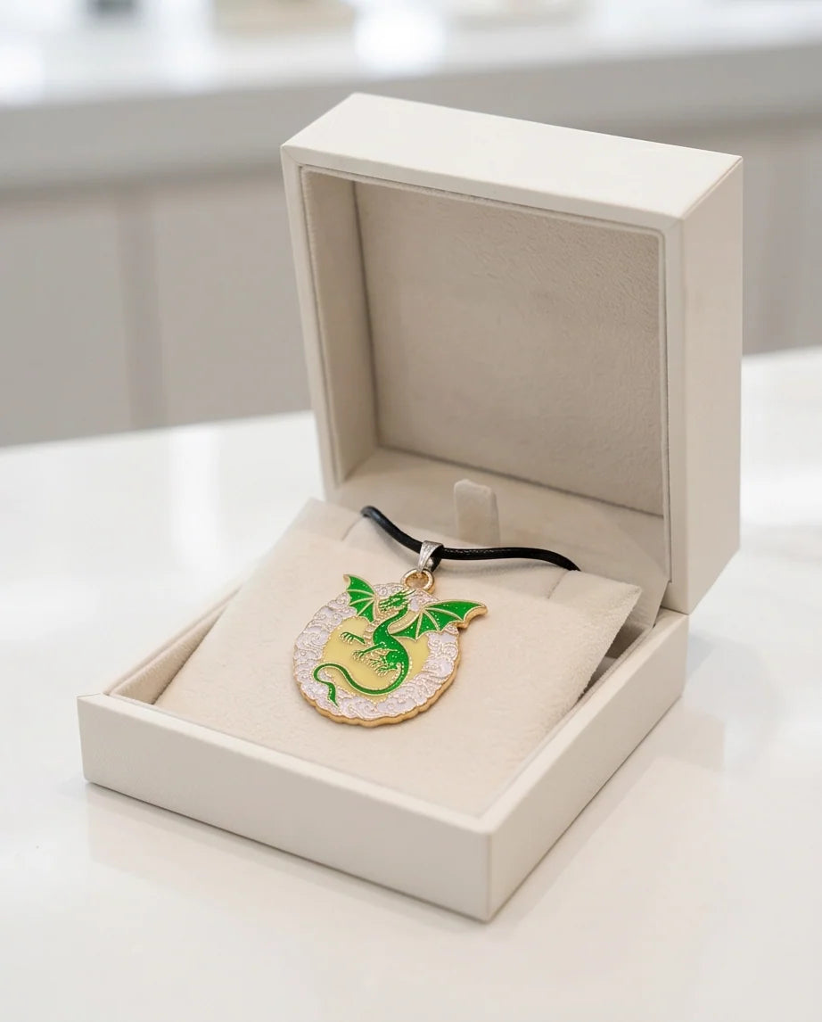 Green Dragon Medallion Cord Necklace