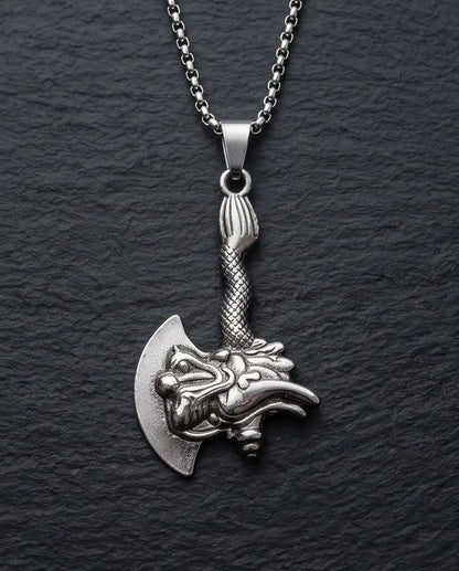 Mythological Dragon Battle Axe Pendant Box Chain