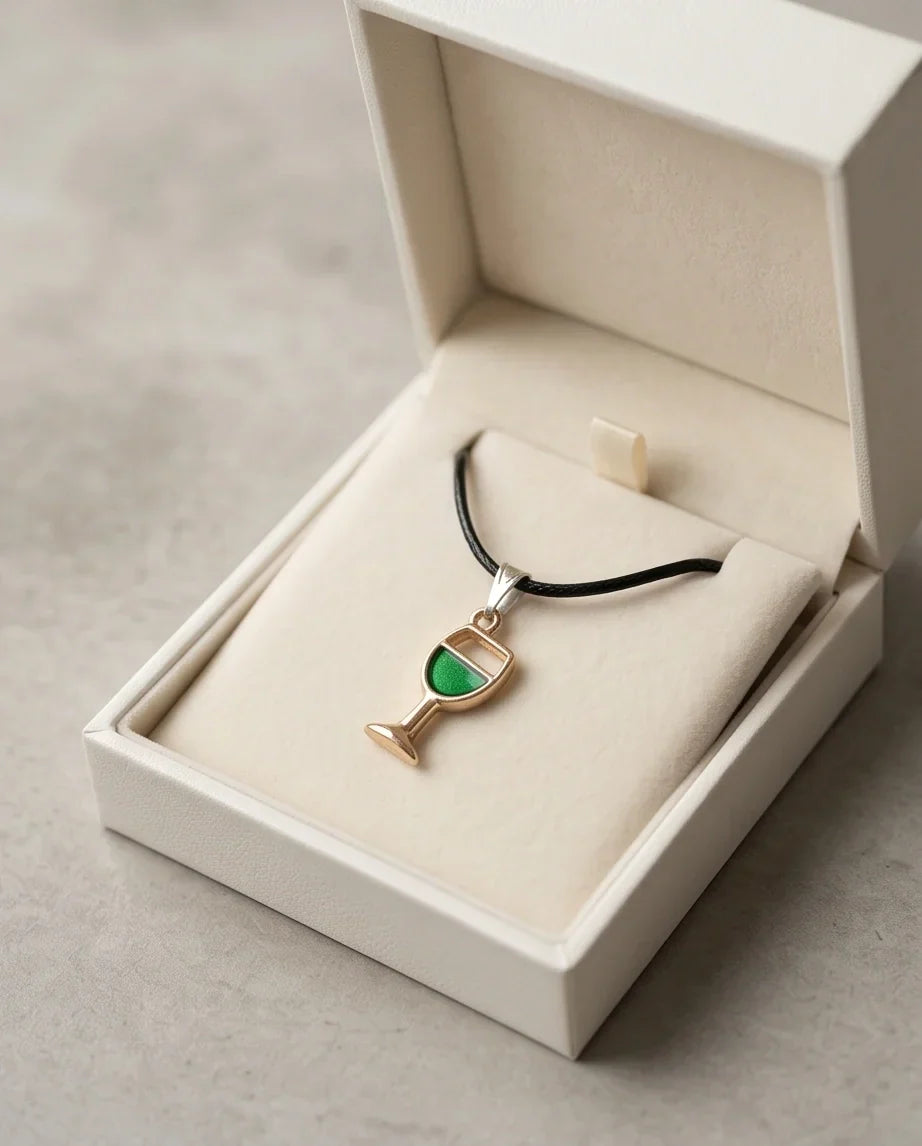 Gold and Green Wine Glass Necklace