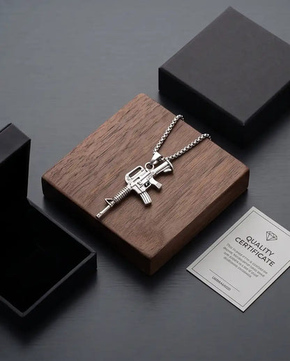 Retro Assault Rifle Weapon Pendant Box Chain