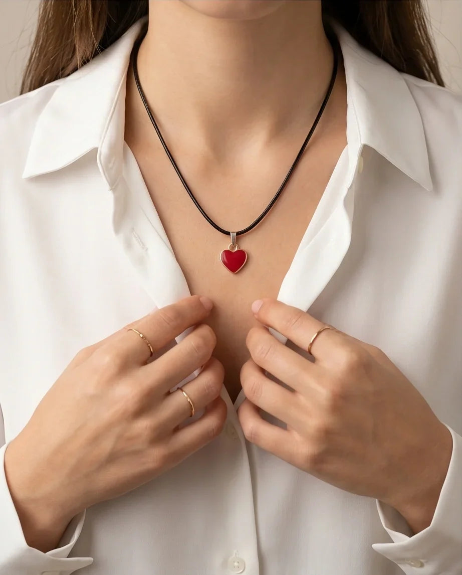 Gold and Red Classic Heart Necklace