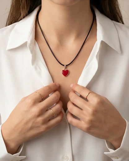 Gold and Red Classic Heart Necklace
