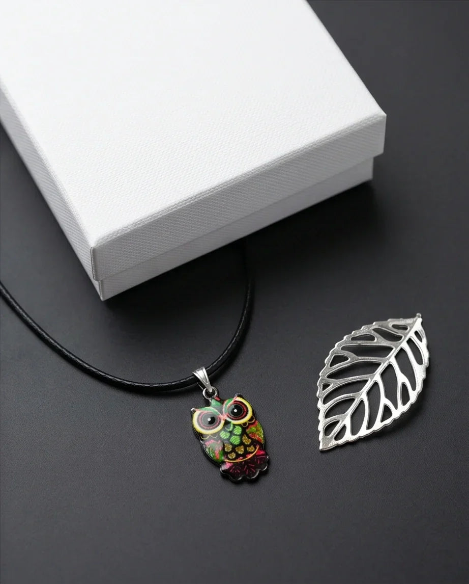 Neon Cyberpunk Owl Totem Pendant Necklace