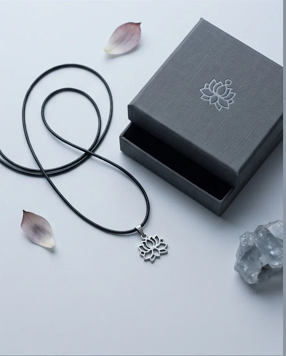 The Zen Bloom: Geometric Matte Silver Lotus Pendant Necklace