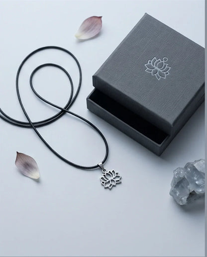 The Zen Bloom: Geometric Matte Silver Lotus Pendant Necklace