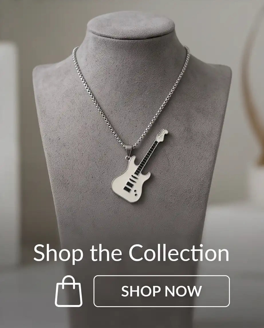 White Enamel Electric Guitar Pendant Silver Box Chain Necklace