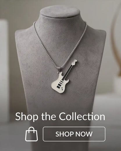 White Enamel Electric Guitar Pendant Silver Box Chain Necklace