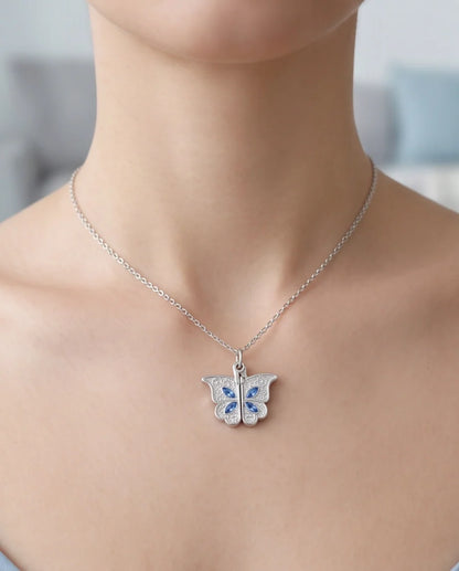 Silver Butterfly Secret Heart Pendant Necklace