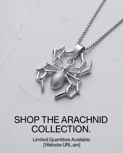 Silver Textured Spider Pendant Necklace