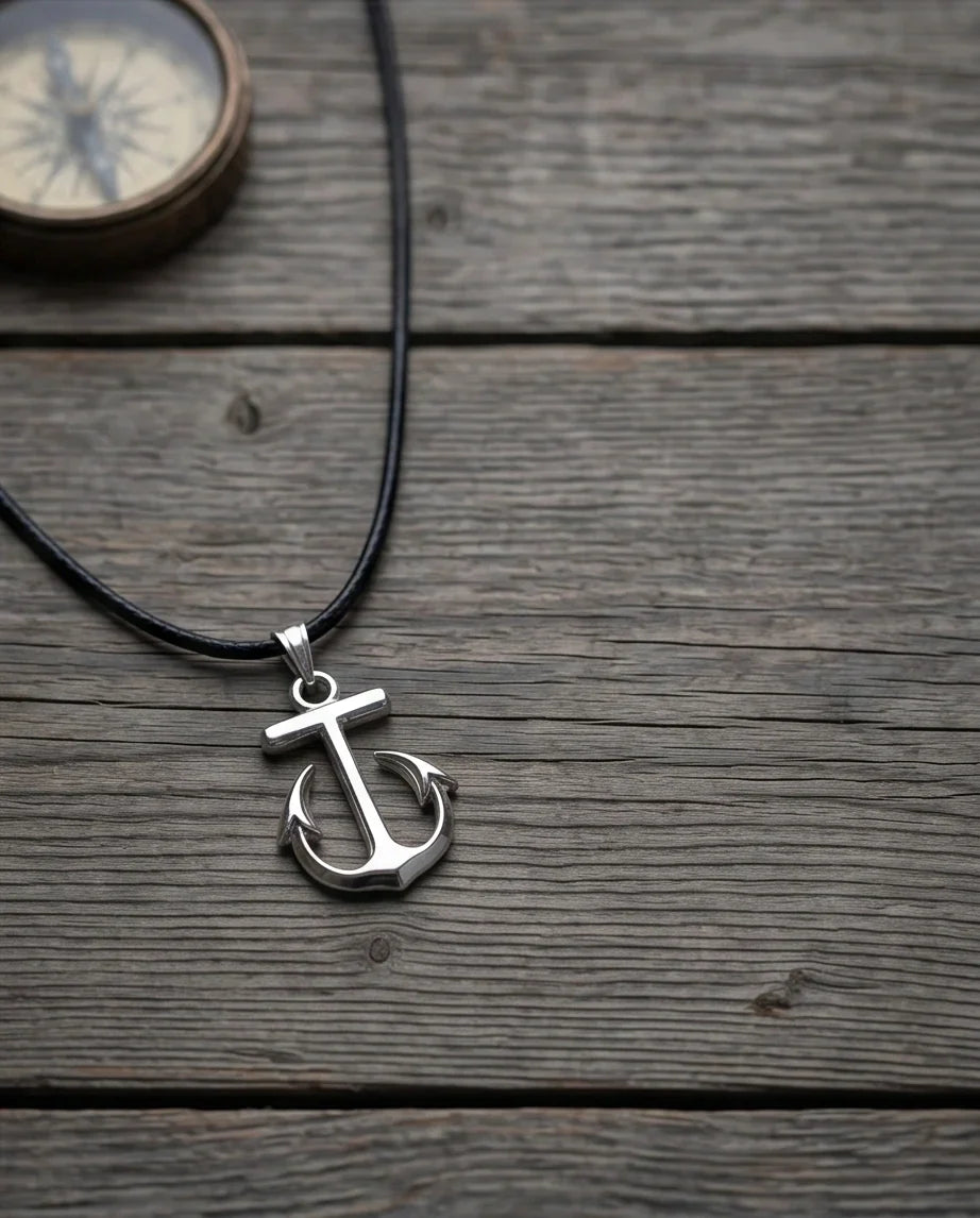 The Voyager: Minimalist Matte Silver Anchor Pendant Necklace