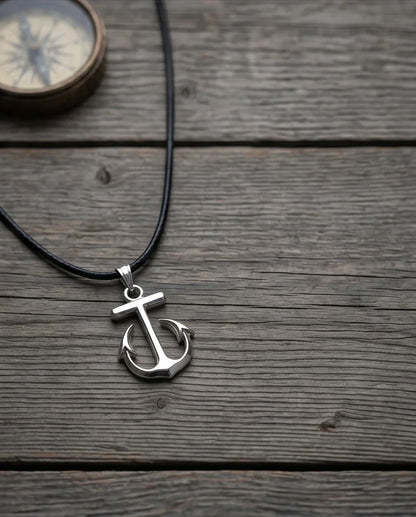 The Voyager: Minimalist Matte Silver Anchor Pendant Necklace