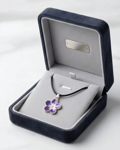 Elegant Purple and White Floral Enamel Pendant Necklace