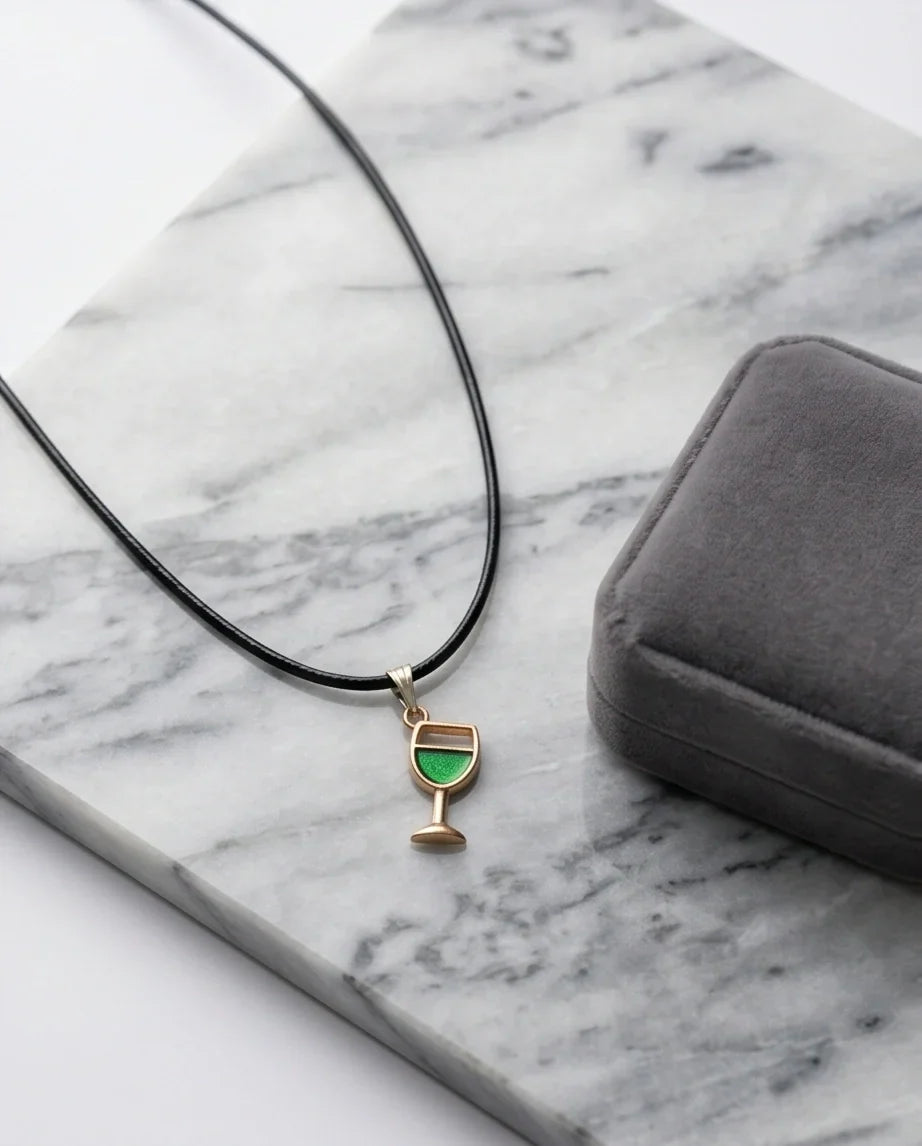 Gold and Green Wine Glass Necklace