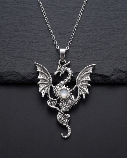 Silver Steampunk Dragon Gear Pendant Necklace