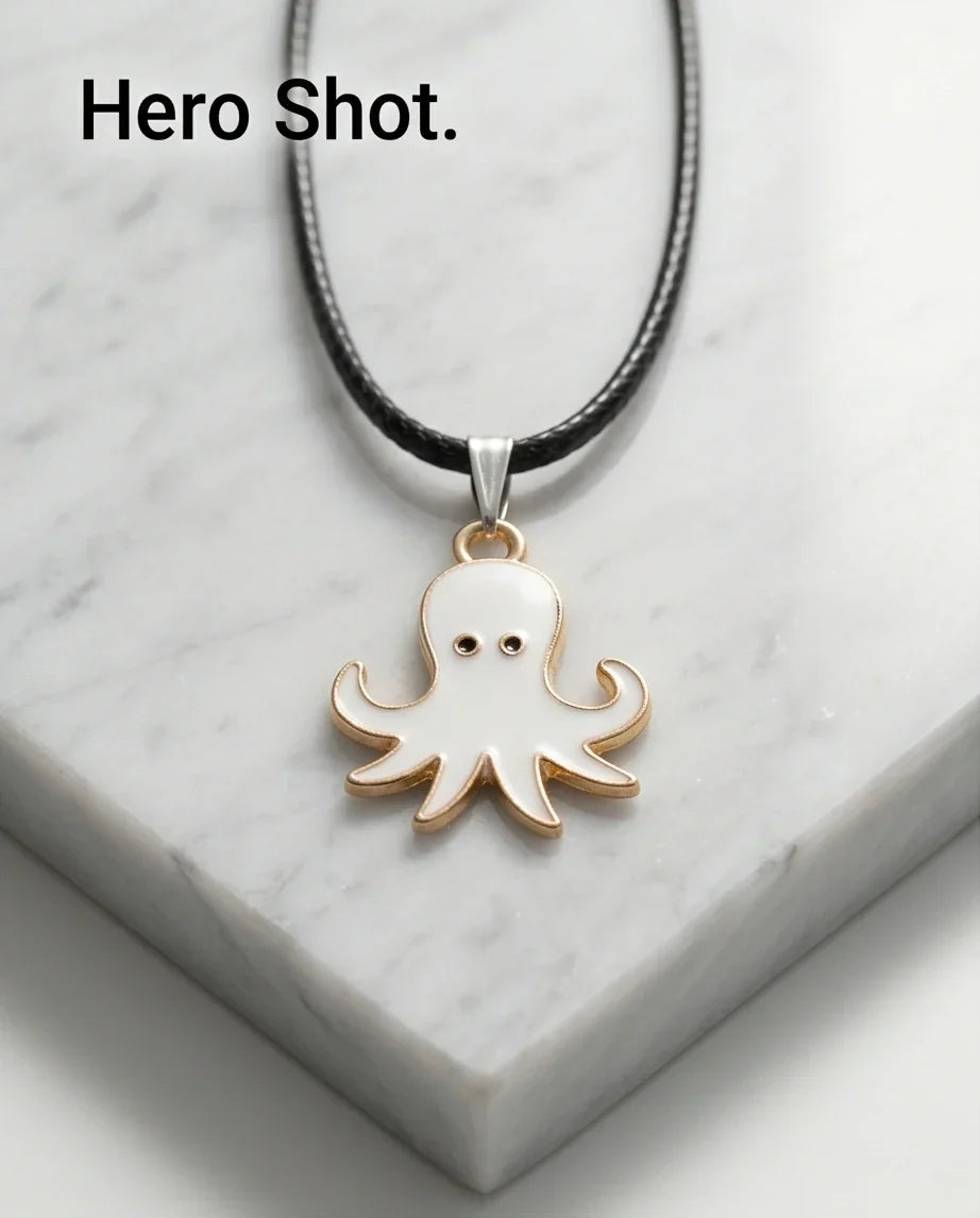 Gold and White Octopus Pendant Necklace