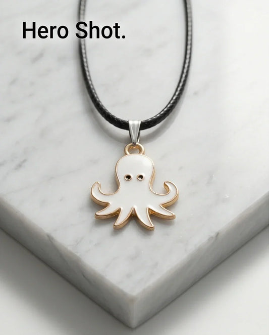 Gold and White Octopus Pendant Necklace