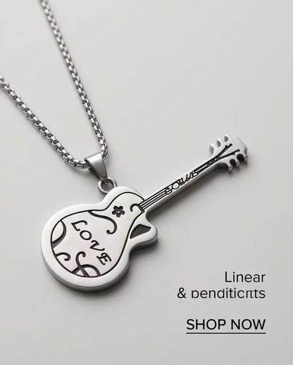 Engraved "Love" Acoustic Guitar Pendant Silver Box Chain Necklace