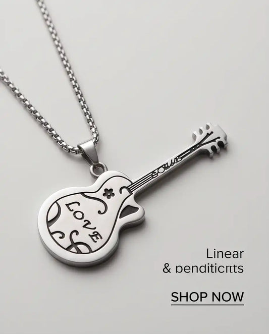 Engraved "Love" Acoustic Guitar Pendant Silver Box Chain Necklace