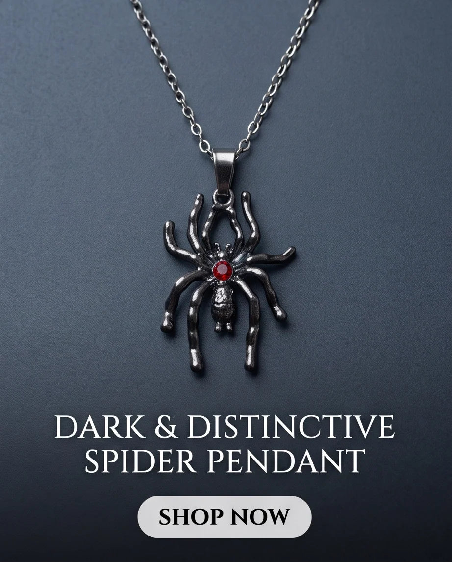 Black Spider Red Round Crystal Gem Pendant Necklace