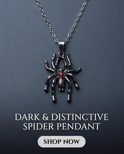 Black Spider Red Round Crystal Gem Pendant Necklace