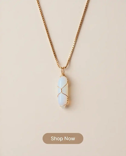 Wire-Wrapped Synthetic Opal Crystal Point Pendant Box Chain
