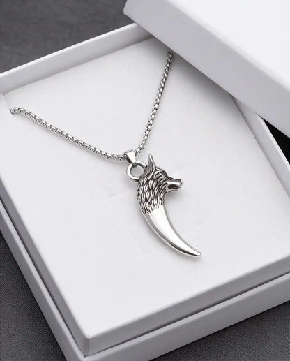 Silver Wolf Tooth Pendant Box Chain