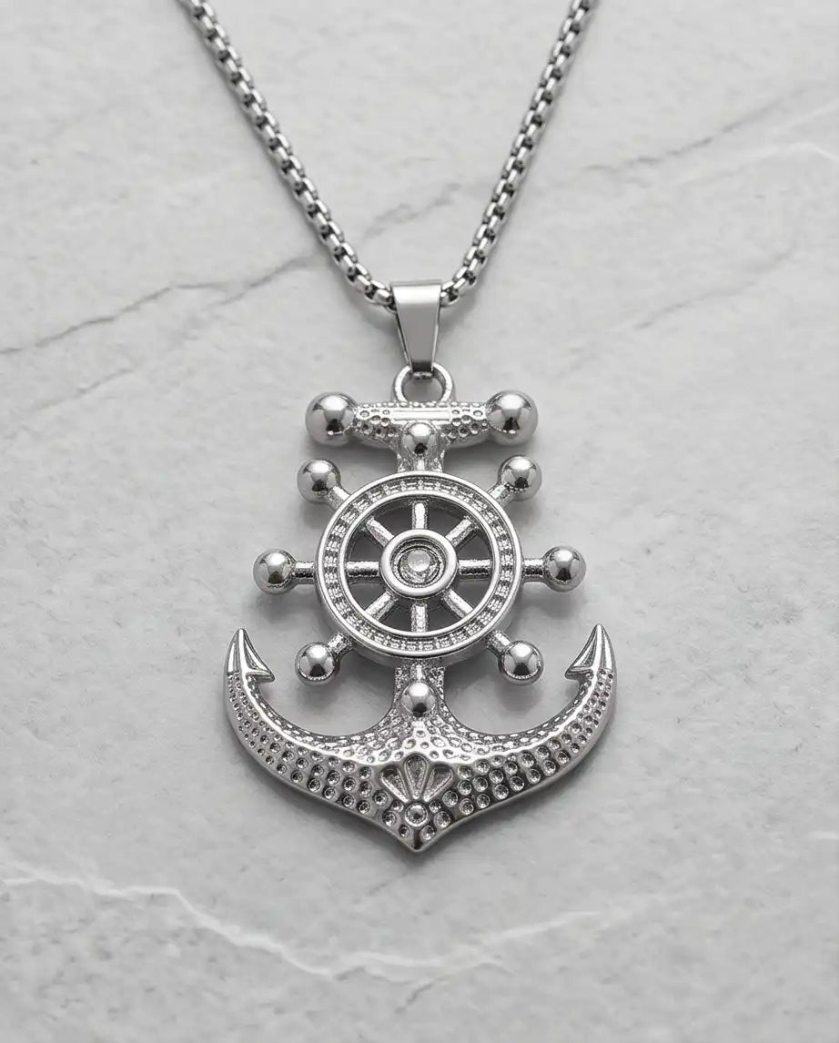 Nautical Ship Wheel Anchor Pendant Box Chain