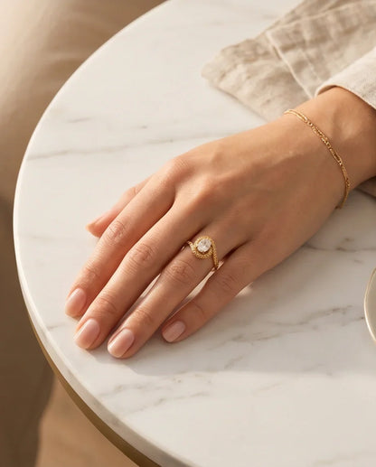 Luxury Gold Oval Moissanite Swirl Beaded Ring