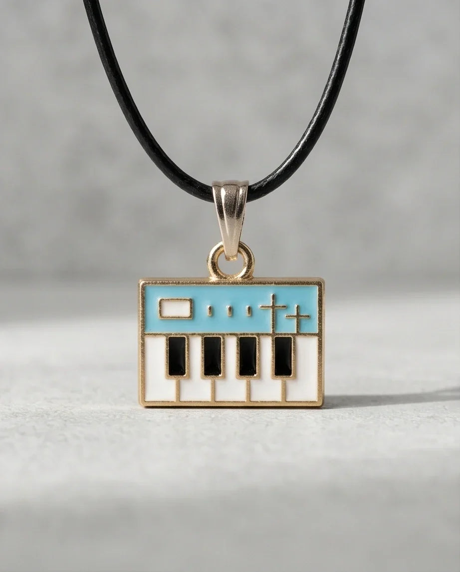 Gold and Light Blue Synthesizer Keyboard Necklace