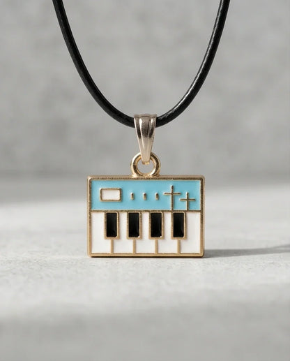 Gold and Light Blue Synthesizer Keyboard Necklace