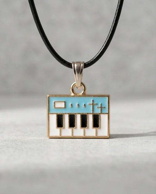 Gold and Light Blue Synthesizer Keyboard Necklace