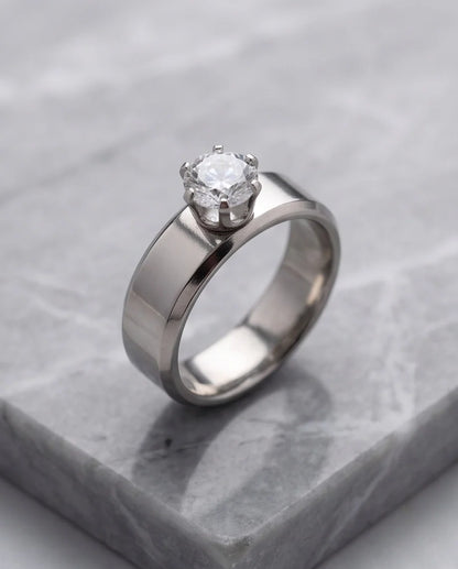 Silver Round Gemstone Crown Solitaire Ring