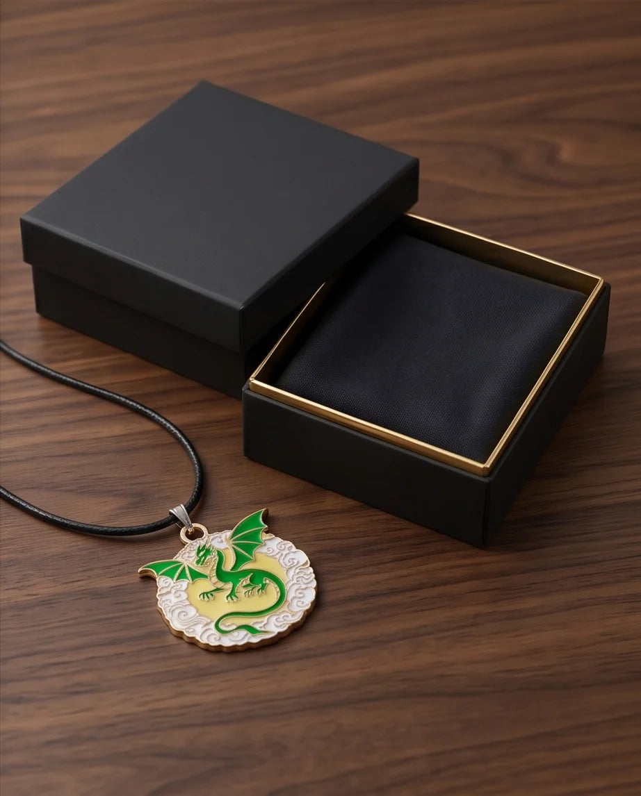 Green Dragon Medallion Cord Necklace