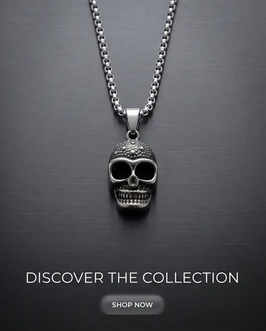 Gothic Textured Skull Pendant Box Chain
