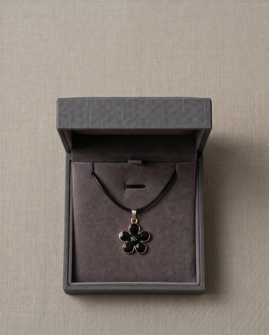 Gold and Black Blossom Flower Necklace
