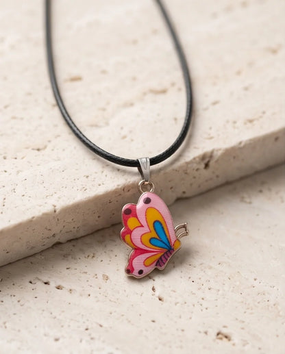 Pastel Pink & Multicolor Butterfly Cord Necklace
