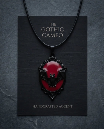 Black Gothic Bat Red Enamel Medallion Chain Necklace