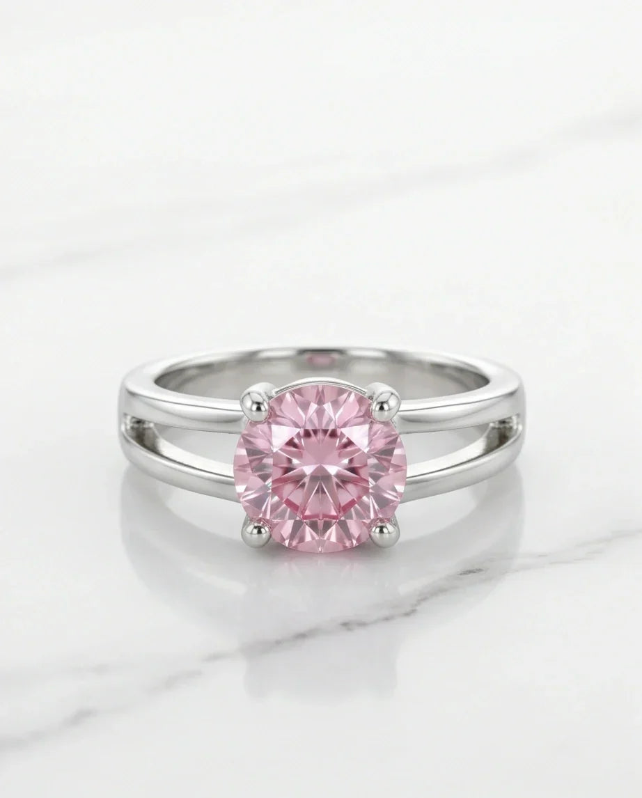 Sterling Silver Round-Cut Split Shank Pink Topaz Ring