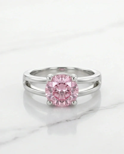 Sterling Silver Round-Cut Split Shank Pink Topaz Ring