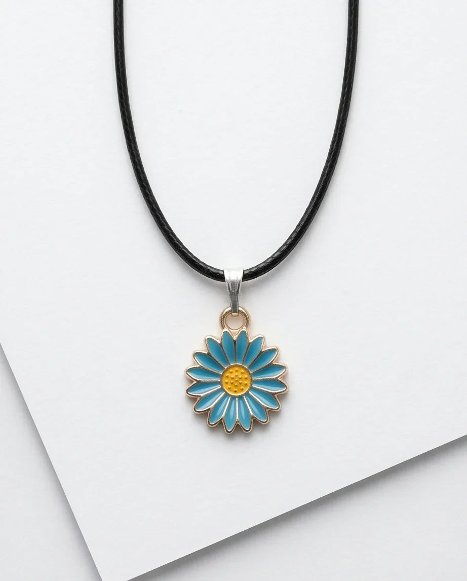 Gold and Turquoise Blue Daisy Necklace