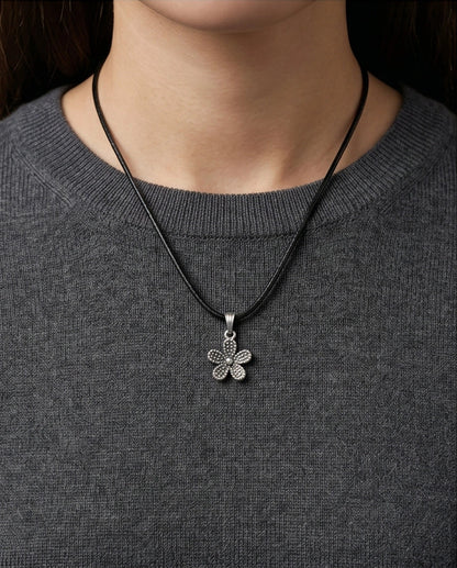 Silver Beaded Textured Flower Necklace