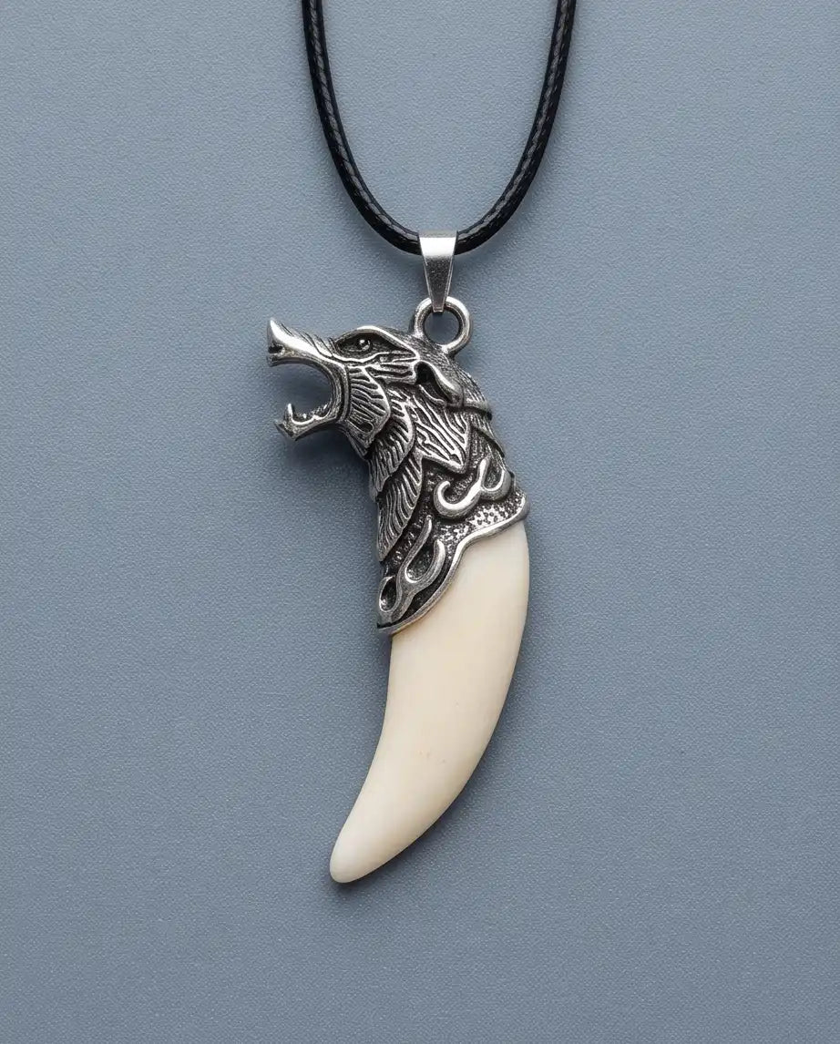 Viking Wolf Fang Pendant Box Chain