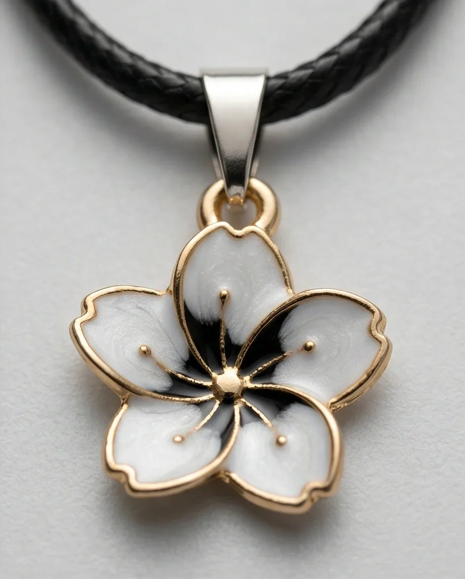 Gold and White Blossom Pendant Necklace