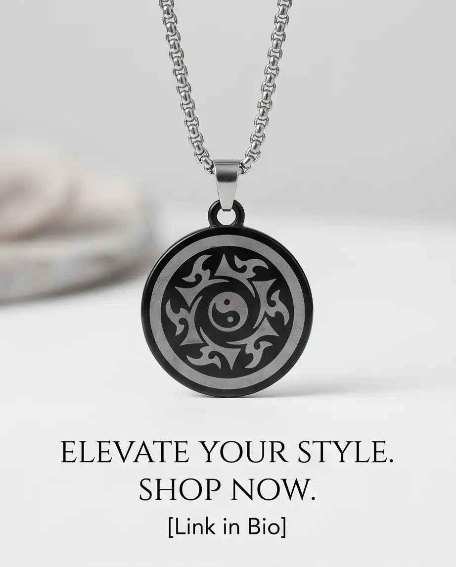 Yin Yang Tribal Sun Medallion Pendant Box Chain