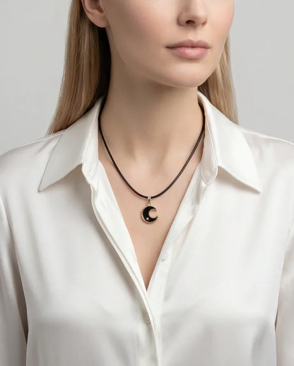 Gold Beaded Crescent Moon and Star Necklace