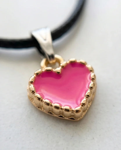 Gold and Pink Beaded Heart Necklace