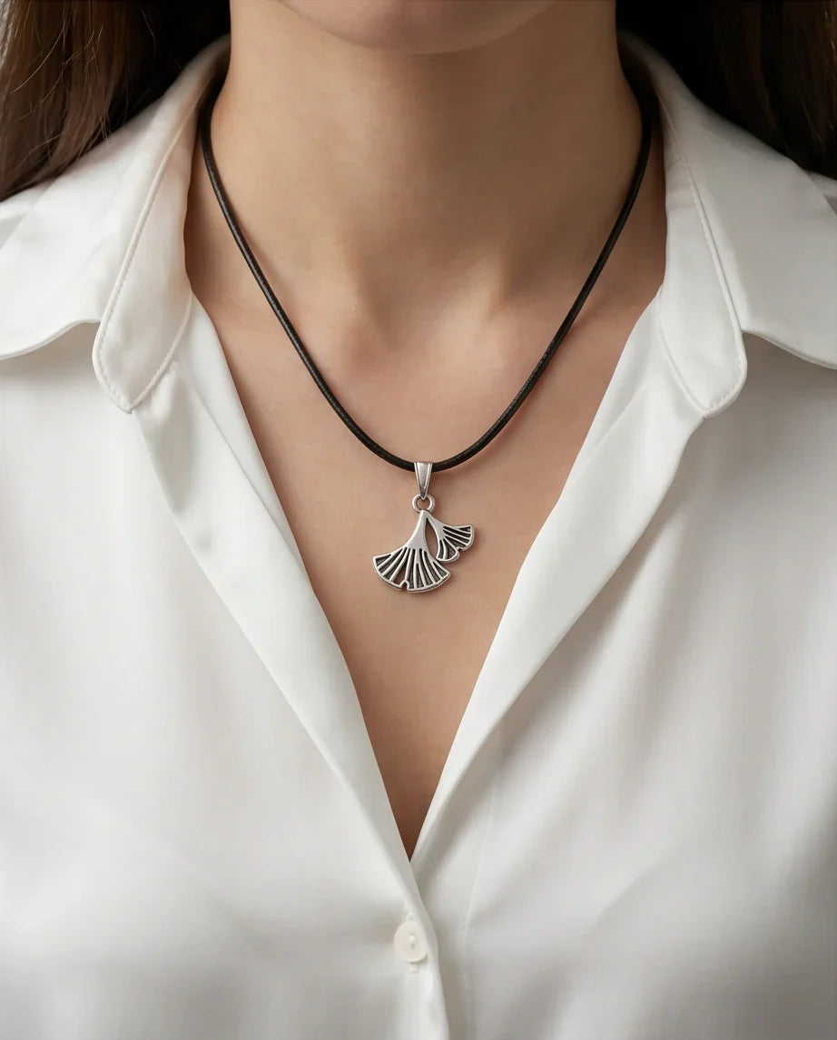 Silver Ginkgo Leaf Pendant Necklace
