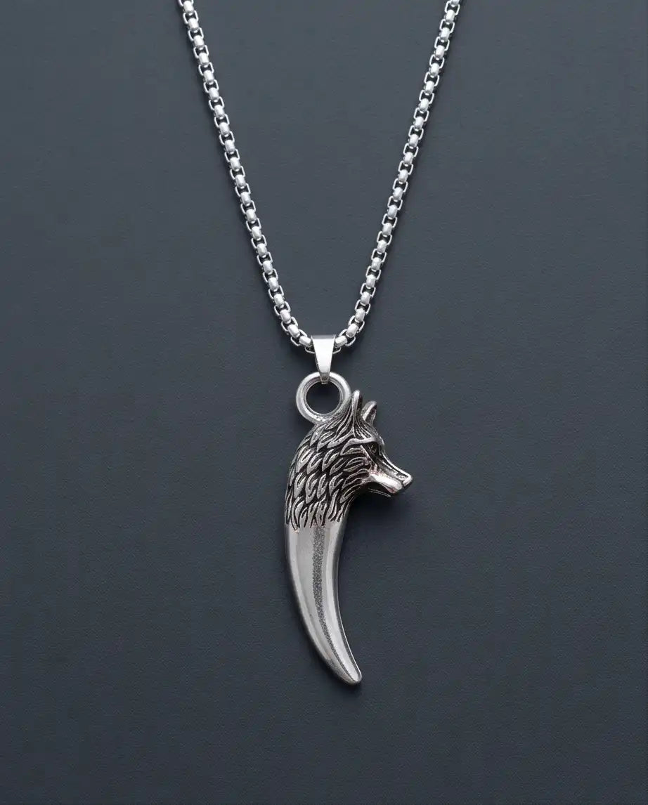 Silver Wolf Tooth Pendant Box Chain